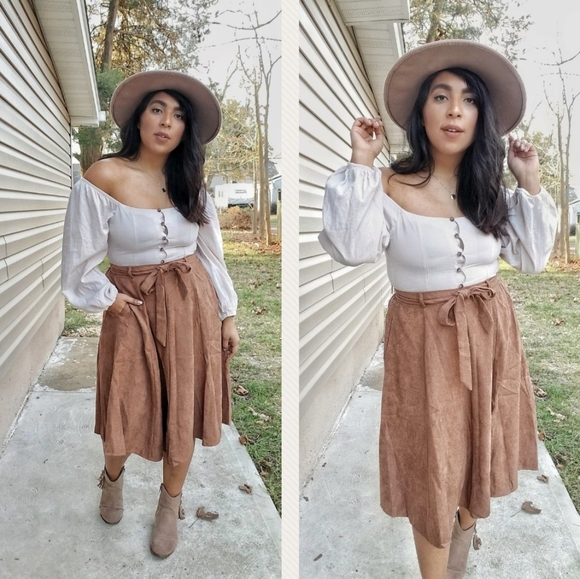 L Love Dresses & Skirts - ▪︎FLASH SALE▪︎SWEETEST THING BROWN TAN MIDI SKIRT